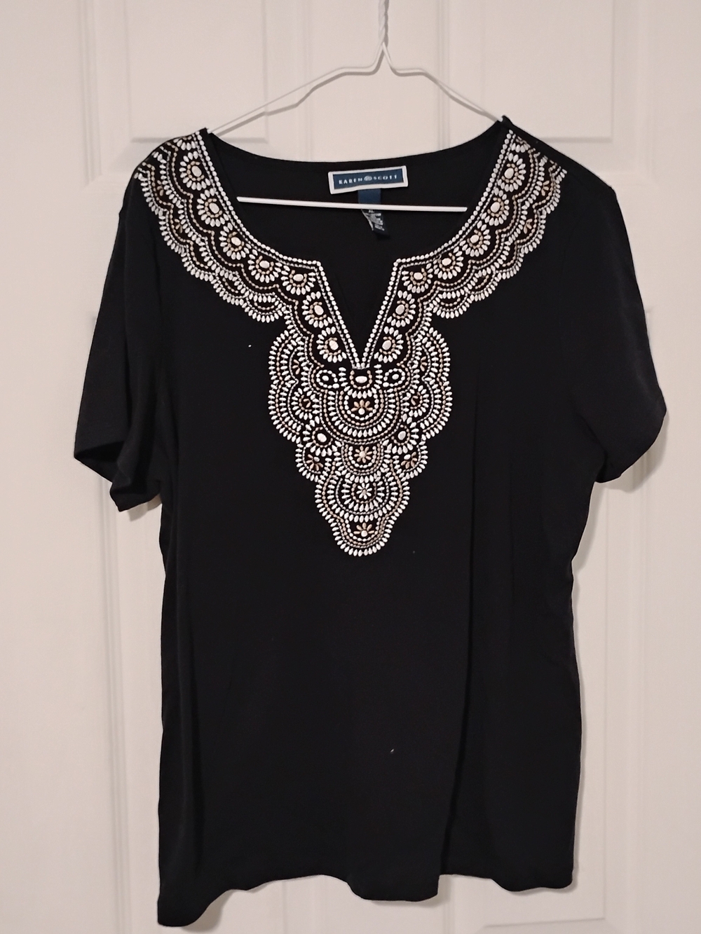 Karen Scott Black Embellished V-Neck Women's Top Sz XL